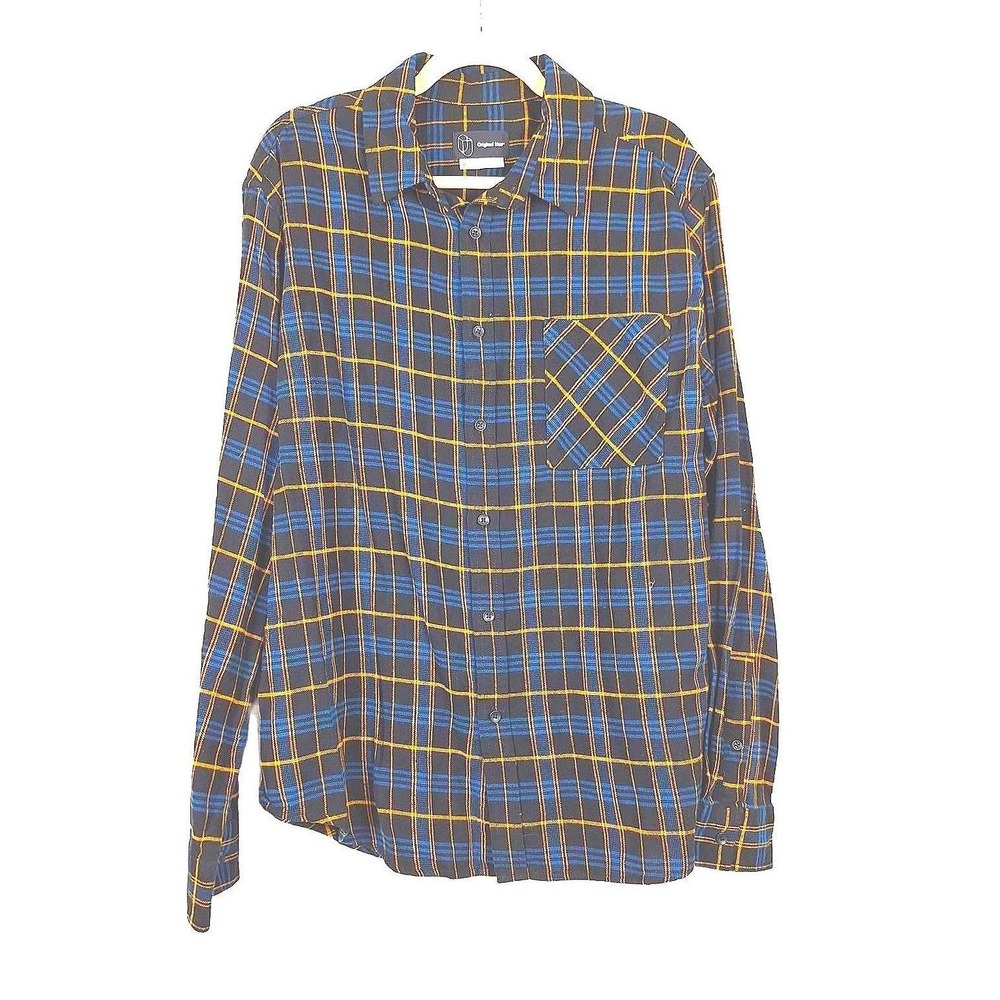 Original Use Mens Elegant Blue Gold Plaid Flannel Shirt Large NWT